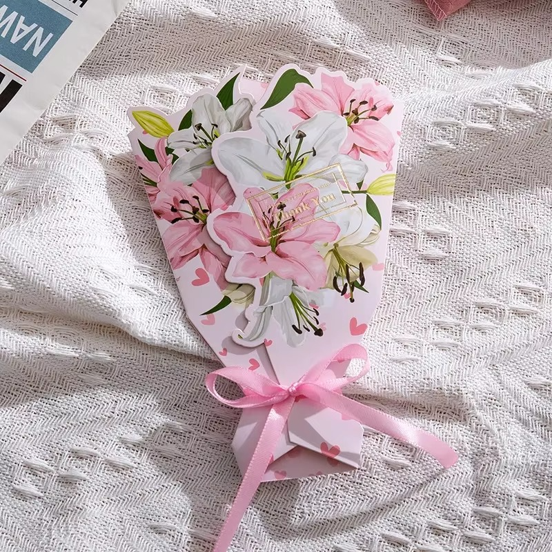 ouquet Greeting Card Bow Foil Valentine's Day Christmas Blessing Thank You Gift Message