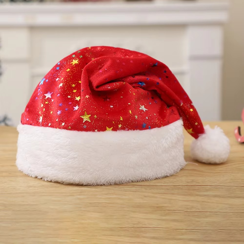 Santa Hat Star Long Plush Christmas Hat Headdress Xmas Cap Adults