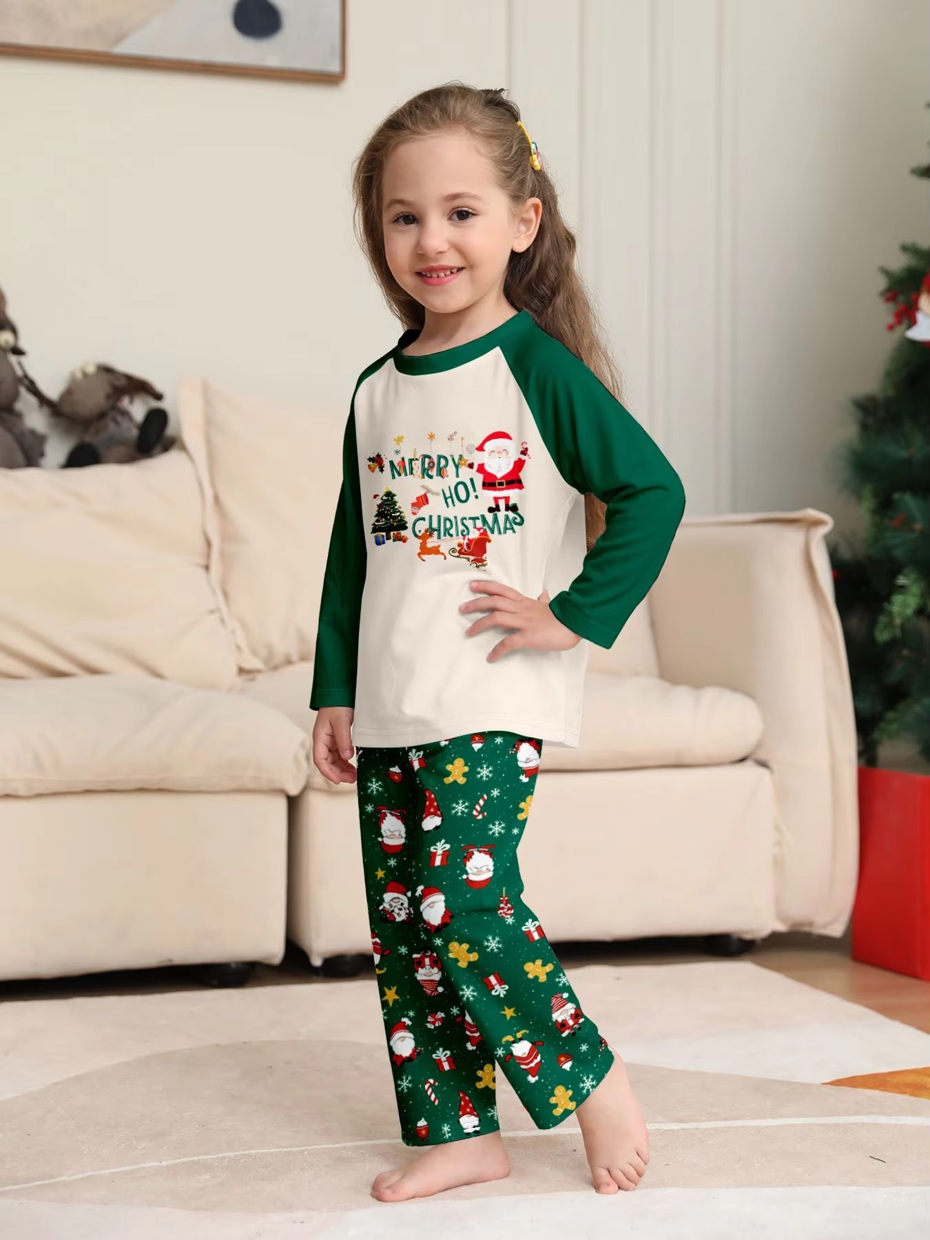 Christmas Print Pajamas Mom Dad Kids Matching Outfits Set 2 Pieces Suit Baby