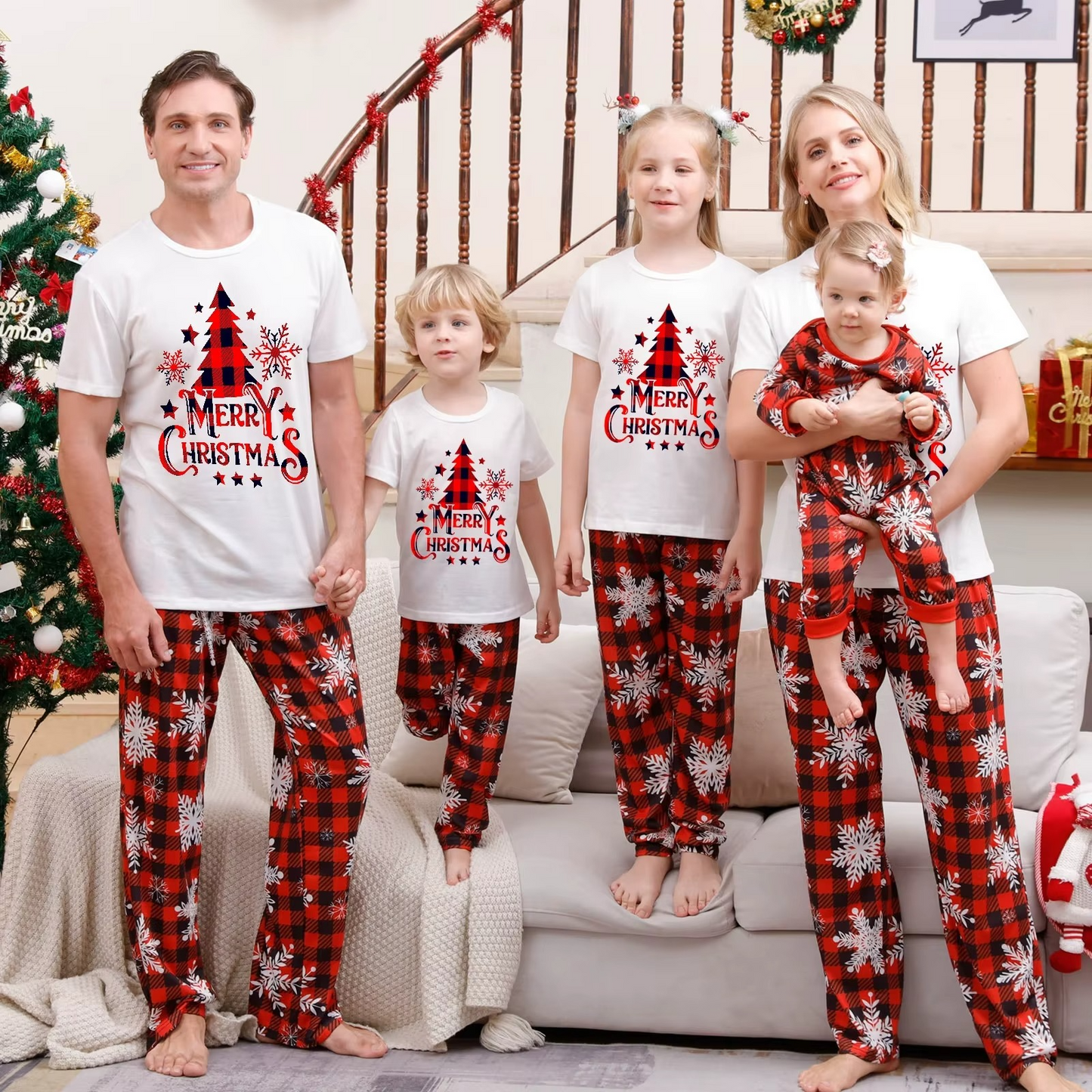 Christmas Family Printed Matching Sets Father Mother Children Check Pajama Pants