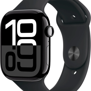Apple Watch Series 10 (GPS) 46mm Aluminum Case with Black Sport Band - M/L - Jet Black - (2024)