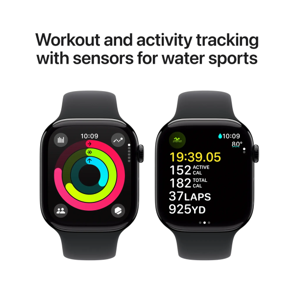 Apple Watch Series 10 (GPS) 46mm Aluminum Case with Black Sport Band - M/L - Jet Black - (2024) - Image 5